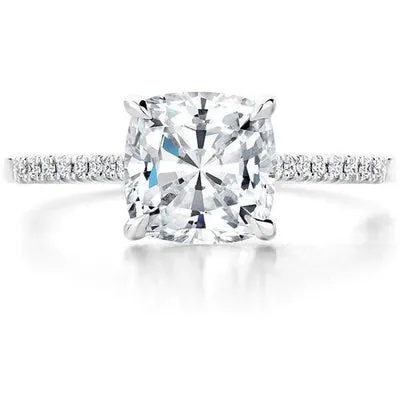 Rings GB 390 Carats Cushion Round Engagement Accented Ring 14K White Gold Natural Earth Mined Diamond