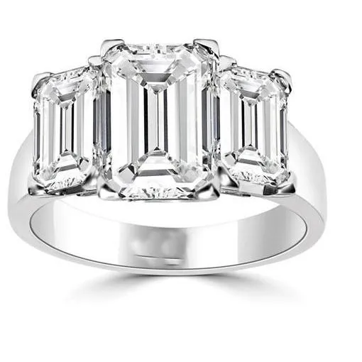 Rings GB 3 Stone Emerald Cut 15 Carats Lab Grown Diamonds Anniversary Ring White Gold 14K Rings GB 3 Stone Emerald Cut 15 Carats Lab Grown Diamonds Anniversary Ring White Gold 14K