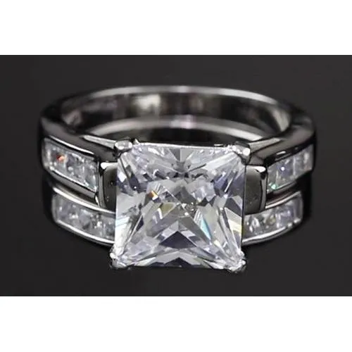 Rings GB 4 Carats Princess Natural Earth Mined Diamond Engagement Ring Set White Gold 14K Channel Rings GB 4 Carats Princess Natural Earth Mined Diamond Engagement Ring Set White Gold 14K Channel