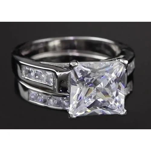 Rings GB 4 Carats Princess Natural Earth Mined Diamond Engagement Ring Set White Gold 14K Channel Rings GB 4 Carats Princess Natural Earth Mined Diamond Engagement Ring Set White Gold 14K Channel