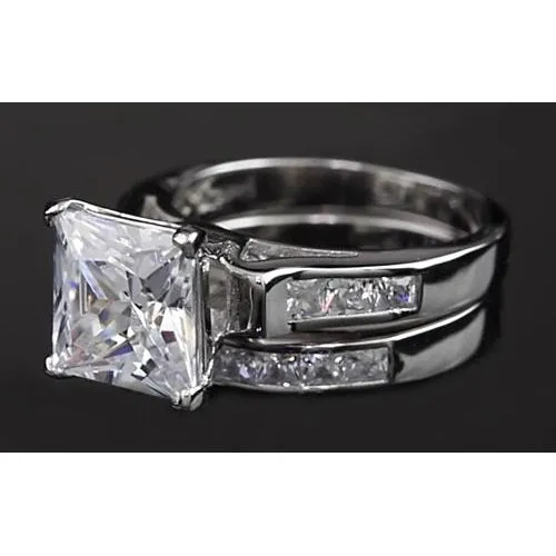 Rings GB 4 Carats Princess Natural Earth Mined Diamond Engagement Ring Set White Gold 14K Channel Rings GB 4 Carats Princess Natural Earth Mined Diamond Engagement Ring Set White Gold 14K Channel