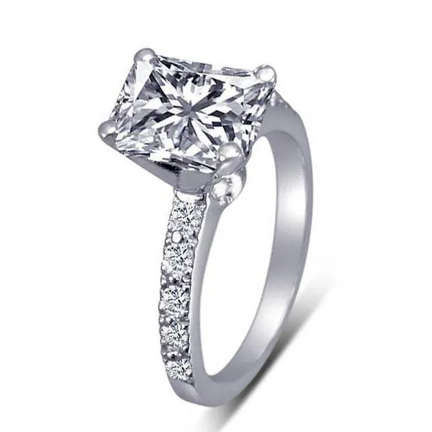 Rings GB Radiant Natural Earth Mined Diamond 2 Carats Engagement Ring With Accents White Gold 14K Rings GB Radiant Natural Earth Mined Diamond 2 Carats Engagement Ring With Accents White Gold 14K