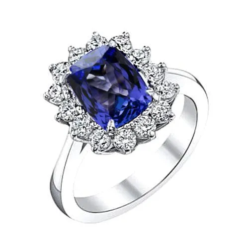 Rings GB Sparkling 430 Carats Cushion Tanzanite Natural Earth Mined Diamond Anniversary Ring Rings GB Sparkling 430 Carats Cushion Tanzanite Natural Earth Mined Diamond Anniversary Ring