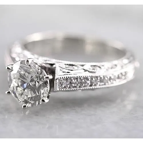 Rings GB Vintage Style Natural Earth Mined Diamond Engagement Ring 150 Carats White Gold 14K