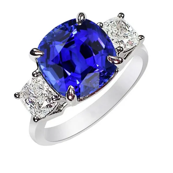 Rings HarryChadEntcom Cushion Sapphire 3 Stone Natural Earth Mined Diamond Ring Prong Gold Jewelry 4 Carats