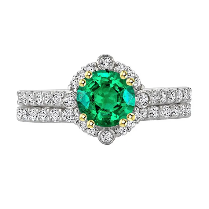 Rings HarryChadEntcom Green Emerald Halo Ring Set Two Tone Bridal Jewelry