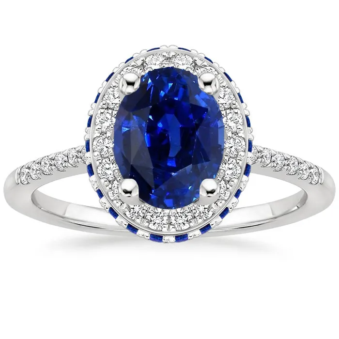 Rings HarryChadEntcom Halo Gemstone Oval Ring Blue Sapphire Natural Earth Mined Diamond Accents 450 Carats Rings HarryChadEntcom Halo Gemstone Oval Ring Blue Sapphire Natural Earth Mined Diamond Accents 450 Carats