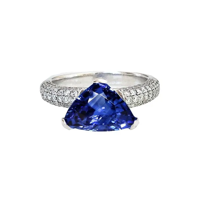 Rings HarryChadEntcom Trillion Gemstone Ceylon Sapphire Ring Pave Set Natural Earth Mined Diamonds 350 Carats Rings HarryChadEntcom Trillion Gemstone Ceylon Sapphire Ring Pave Set Natural Earth Mined Diamonds 350 Carats