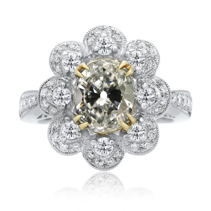 Rings HarryChadEntcom Two Tone Halo Oval Old Cut Natural Earth Mined Diamond Ring Flower Style 10 Carats Rings HarryChadEntcom Two Tone Halo Oval Old Cut Natural Earth Mined Diamond Ring Flower Style 10 Carats
