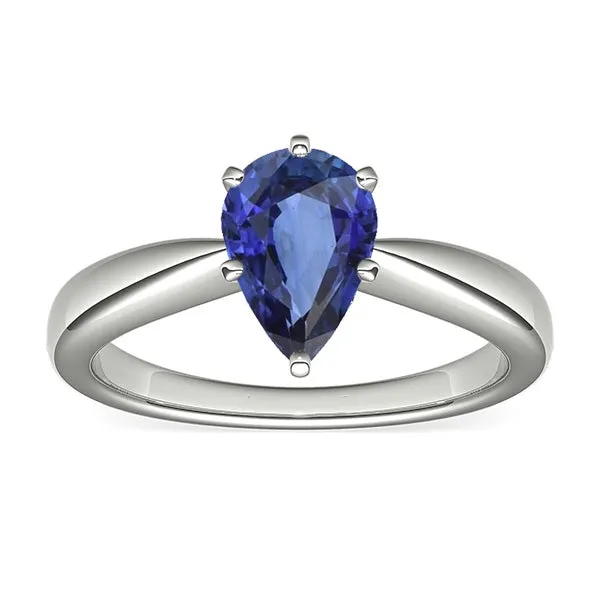 Rings HarryChadEntcom White Gold Solitaire Pear Shaped Blue Sapphire Ring 150 Carats