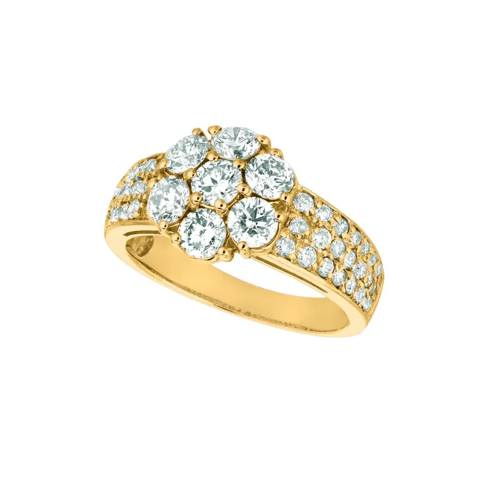 Rings Natural Earth Mined Diamond Flower Fancy Ring 2 Carats 14K Yellow Gold With Accents GB Rings Natural Earth Mined Diamond Flower Fancy Ring 2 Carats 14K Yellow Gold With Accents GB