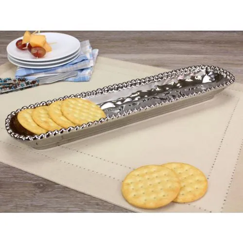 Rings Pampa Bay Pampa Bay Verona Porcelain Cracker Tray Silver 35 x 14 inches