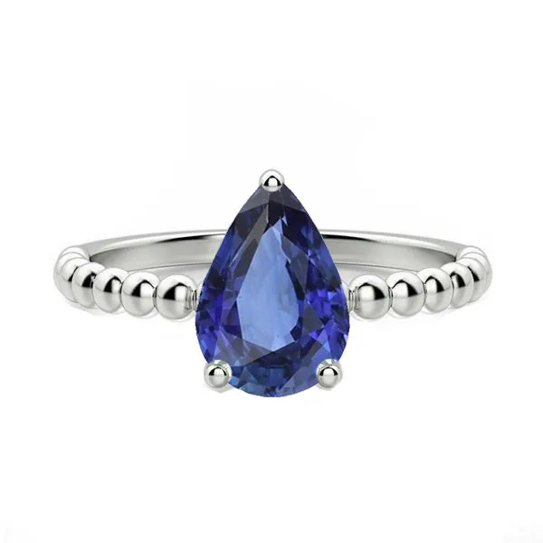 Rings Solitaire Pear Shaped Ceylon Sapphire Ring Beaded Style 2 Carats HarryChadEntcom Rings Solitaire Pear Shaped Ceylon Sapphire Ring Beaded Style 2 Carats HarryChadEntcom