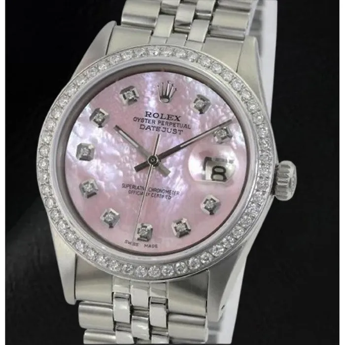 Rolex Datejust 36 mm Pink Mother of Pearl Diamond Dial Stainless Steel Watch HarryChadEntcom Necklaces Rolex Datejust 36 mm Pink Mother of Pearl Diamond Dial Stainless Steel Watch HarryChadEntcom Necklaces