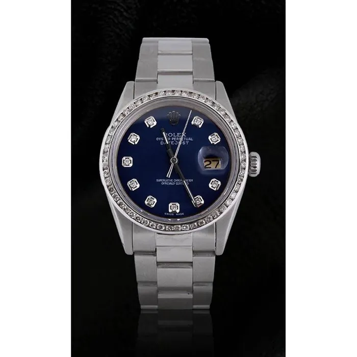 Rolex Datejust Men Watch Blue Diamond Dial Ss Oyster Bracelet QUICK SET GB Bracelets