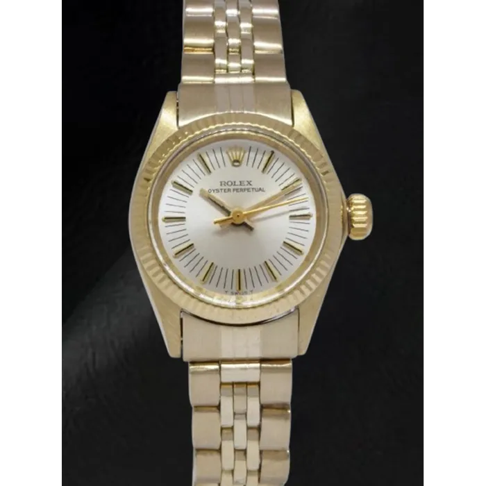 Rolex Oyster Perpetual 24 mm Silver Stick Dial Yellow Gold Watch HarryChadEntcom Watches