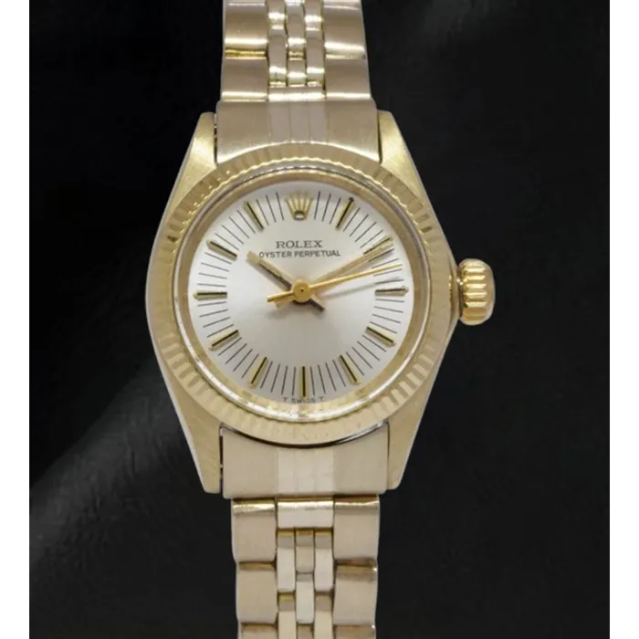 Rolex Oyster Perpetual 24 mm Silver Stick Dial Yellow Gold Watch HarryChadEntcom Watches
