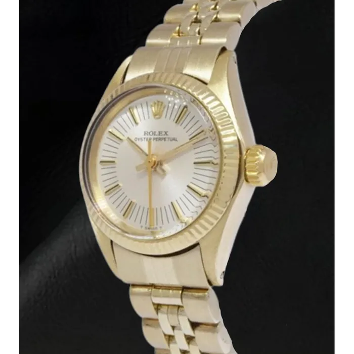 Rolex Oyster Perpetual 24 mm Silver Stick Dial Yellow Gold Watch HarryChadEntcom Watches