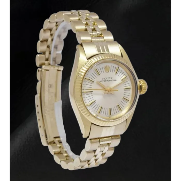Rolex Oyster Perpetual 24 mm Silver Stick Dial Yellow Gold Watch HarryChadEntcom Watches