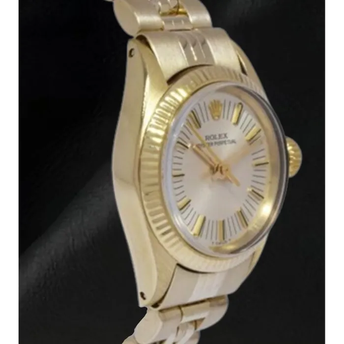 Rolex Oyster Perpetual 24 mm Silver Stick Dial Yellow Gold Watch HarryChadEntcom Watches