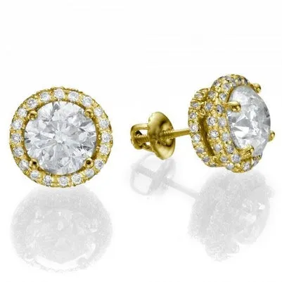 Round Cut 450 Carats Natural Earth Mined Diamonds Studs Halo Earrings Yellow Gold 14K New GB Earrings Round Cut 450 Carats Natural Earth Mined Diamonds Studs Halo Earrings Yellow Gold 14K New GB Earrings