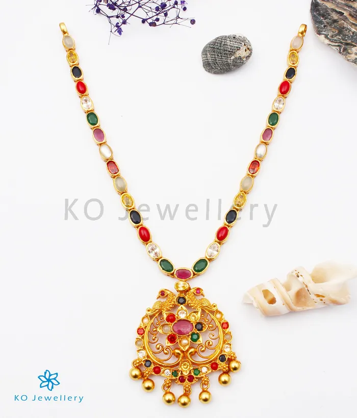 Silversmith Necklaces The Sachi Silver Peacock Navaratna Necklace