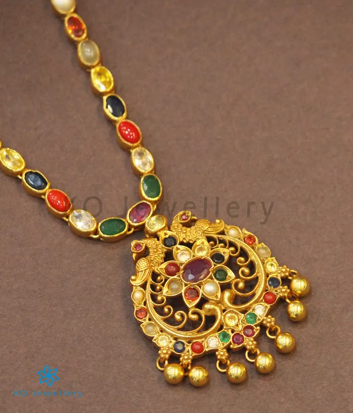 Silversmith Necklaces The Sachi Silver Peacock Navaratna Necklace
