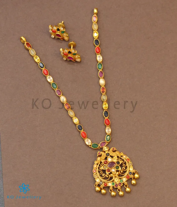 Silversmith Necklaces The Sachi Silver Peacock Navaratna Necklace