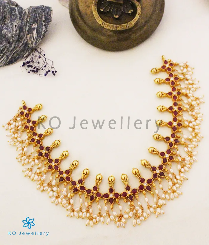 Silversmith Necklaces The Shriya Silver Pearl Necklace Red