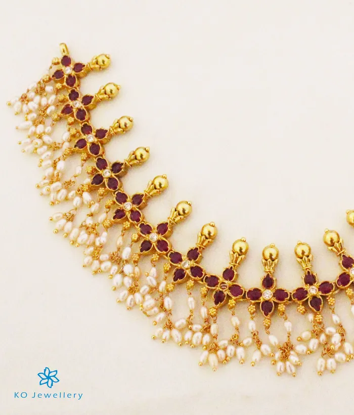 Silversmith Necklaces The Shriya Silver Pearl Necklace Red