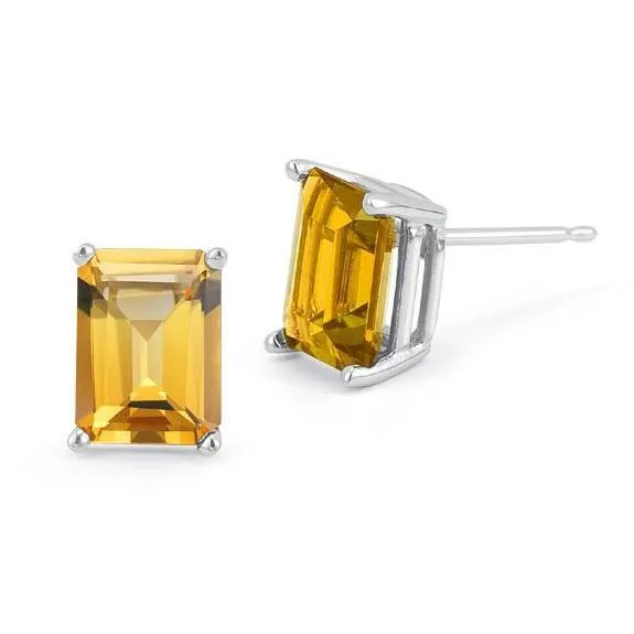 Solitaire Emerald Cut Madeira Citrine 44 Ct Studs Earrings White Gold GB Earrings Solitaire Emerald Cut Madeira Citrine 44 Ct Studs Earrings White Gold GB Earrings