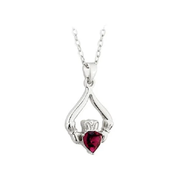 Solvar Rhodium Plated Claddagh Birthstone Pendant February Solvar Necklaces