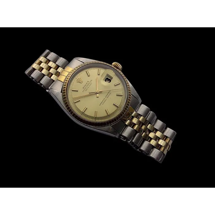 Super Clean Vintage Solid Gold Ss Rolex Watch Stick Dial 36 mm Champagne Pie Dial GB Watches
