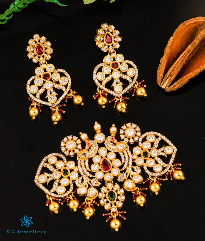 Temple Earrings The Ojayit Silver Peacock Choker Necklace Earrings