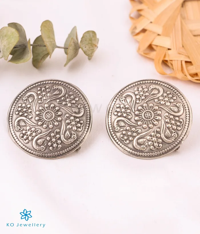 The Aroha Silver Vintage Peacock Earrings Jaipur Earrings