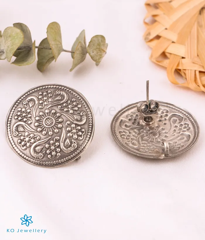 The Aroha Silver Vintage Peacock Earrings Jaipur Earrings