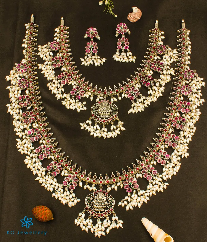 The Bhavika Silver Lakshmi Guttapusalu Necklace Set Of 2 Silversmith Necklaces The Bhavika Silver Lakshmi Guttapusalu Necklace Set Of 2 Silversmith Necklaces