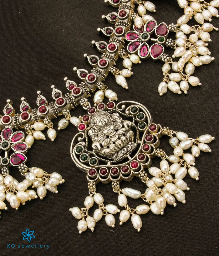 The Bhavika Silver Lakshmi Guttapusalu Necklace Set Of 2 Silversmith Necklaces