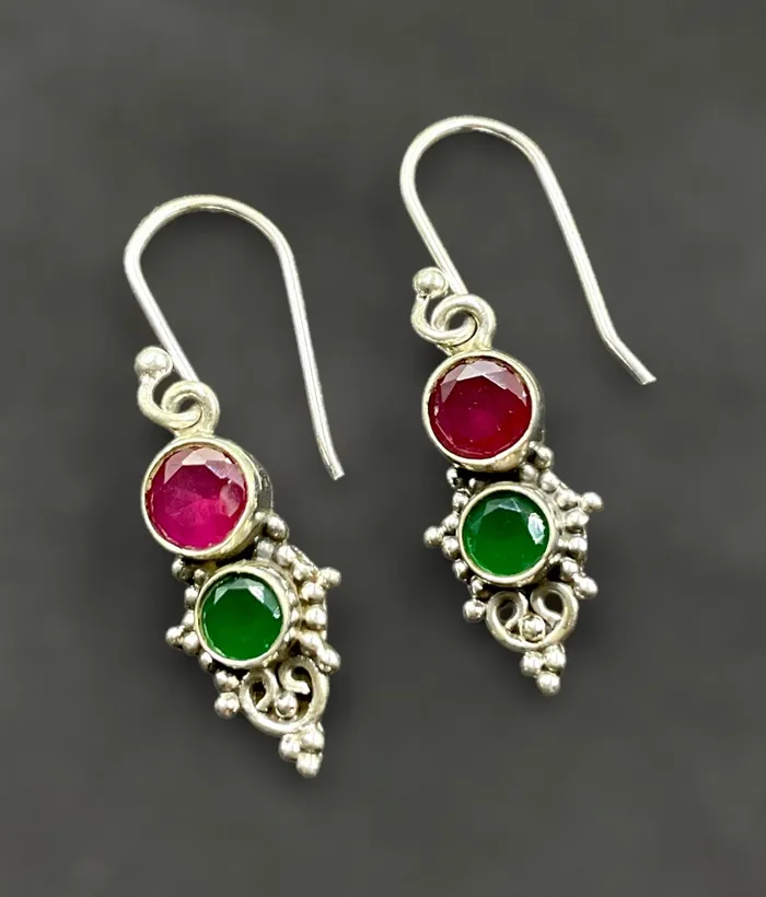 The Luna Silver Gemstone Earrings RedGreen Gemstone Earrings