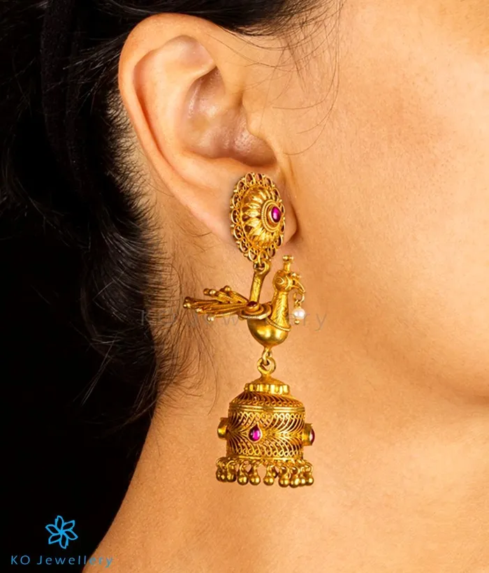 The Mayil Silver Peacock JhumkaTwotone Silversmith Rings
