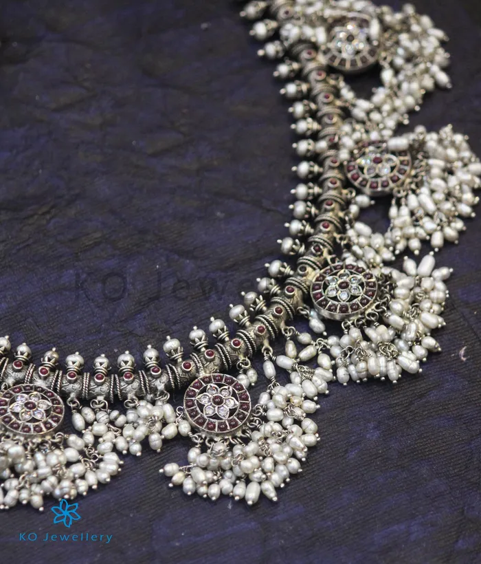 The Vrta Silver Guttapusalu Necklace OxidisedRedWhite Silversmith Necklaces