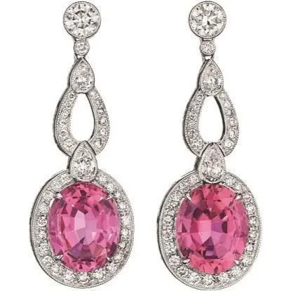 Tourmaline And Natural Earth Mined Diamond Dangle Earring Solid White Gold 14K 18 Ct GB Earrings Tourmaline And Natural Earth Mined Diamond Dangle Earring Solid White Gold 14K 18 Ct GB Earrings