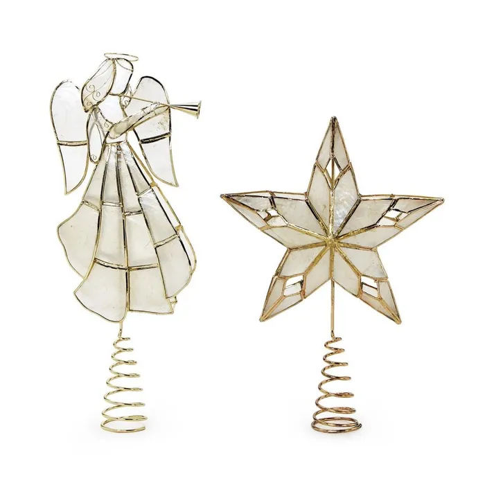 Twos Company Twos Company Mother of Pearl HandCrafted DoubleSided Tree Topper Assorted 2 Designs Necklaces