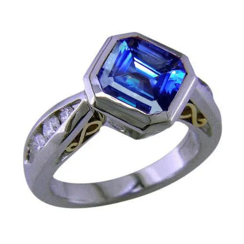Two Tone Gold Emerald Tanzanite Natural Earth Mined Diamond Ring Bezel 375 Carats GB Rings Two Tone Gold Emerald Tanzanite Natural Earth Mined Diamond Ring Bezel 375 Carats GB Rings