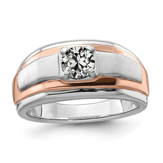 Two Tone Solitaire Round Old Cut Natural Earth Mined Diamond Ring Prong Set 1 Carat HarryChadEntcom Rings