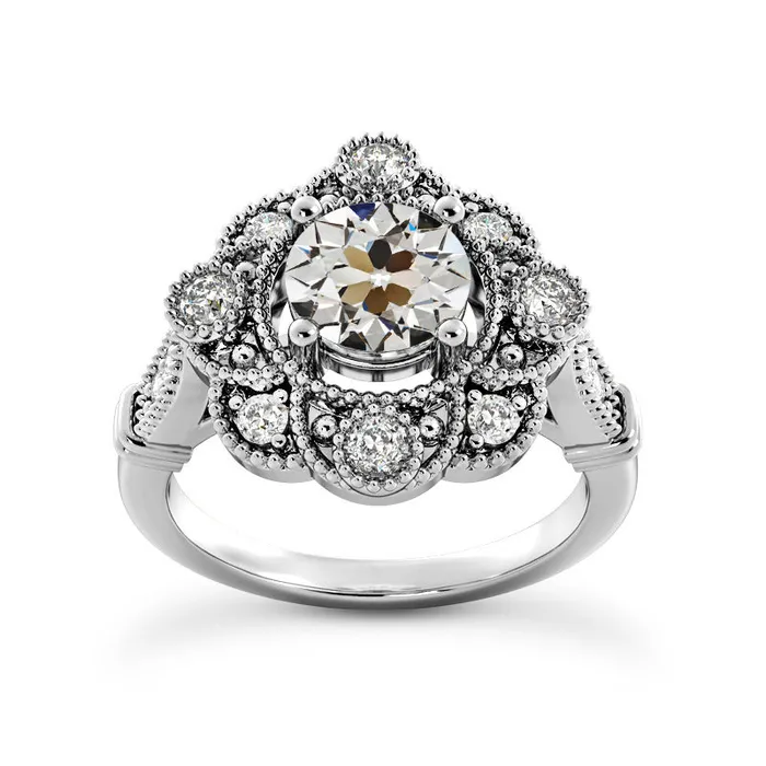 Vintage Style Halo Ring Old Mine Cut Natural Earth Mined Diamond Flower Style 425 Carats HarryChadEntcom Rings Vintage Style Halo Ring Old Mine Cut Natural Earth Mined Diamond Flower Style 425 Carats HarryChadEntcom Rings