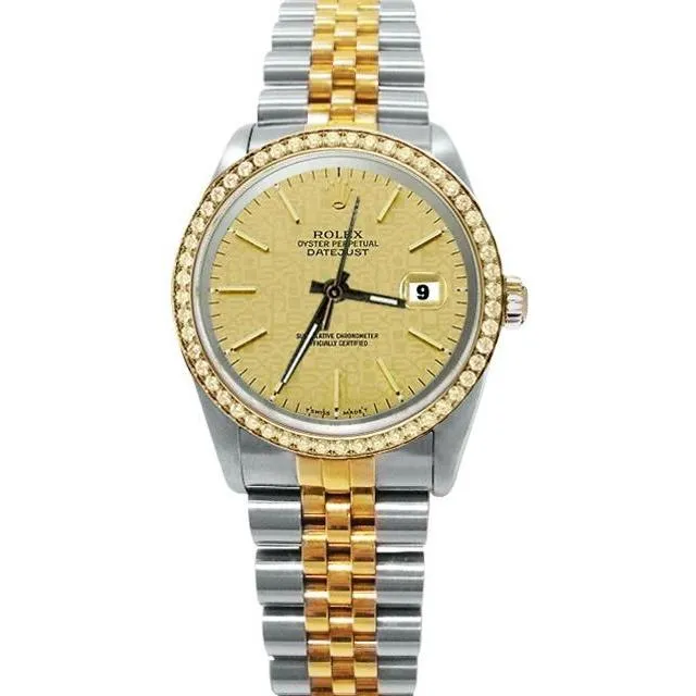 Watches GB Diamond Bezel Solid Gold Ss Date Just Rolex Stick Dial Watch QUICK SET Watches GB Diamond Bezel Solid Gold Ss Date Just Rolex Stick Dial Watch QUICK SET