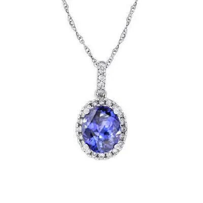 White Gold 14K 1625 Ct Tanzanite And Natural Earth Mined Diamonds Pendant With Chain GB Necklaces White Gold 14K 1625 Ct Tanzanite And Natural Earth Mined Diamonds Pendant With Chain GB Necklaces
