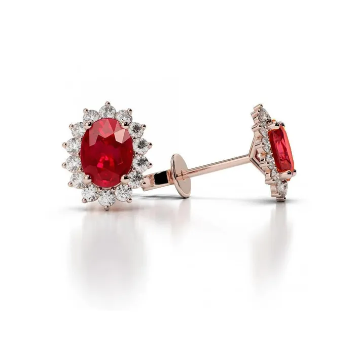 Women Oval Ruby With Natural Earth Mined Diamonds 670 Ct Studs Earrings Gold Rose 14K GB Earrings Women Oval Ruby With Natural Earth Mined Diamonds 670 Ct Studs Earrings Gold Rose 14K GB Earrings